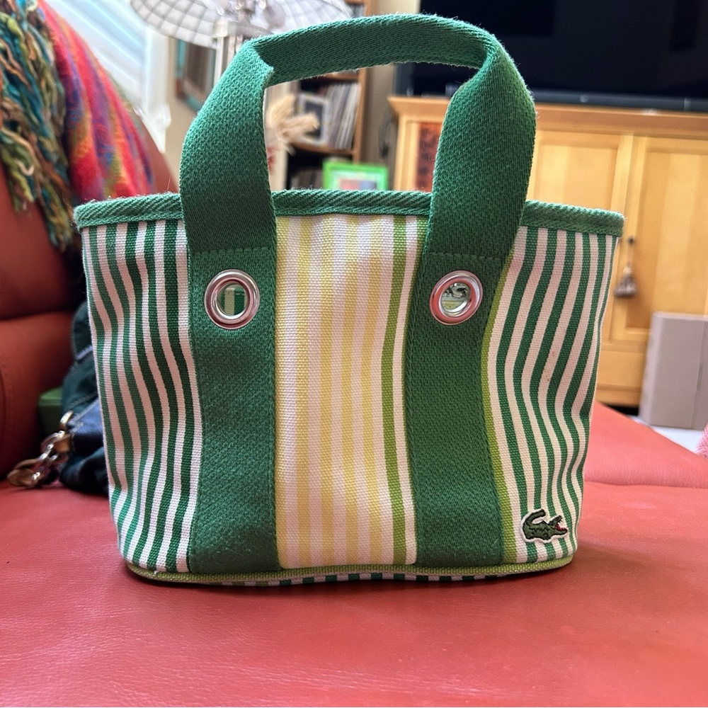 Lacoste Mini tote - Green and White Striped Canvas